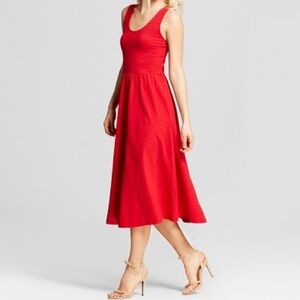 Who What Wear Red Cotton Midi Dress Size S